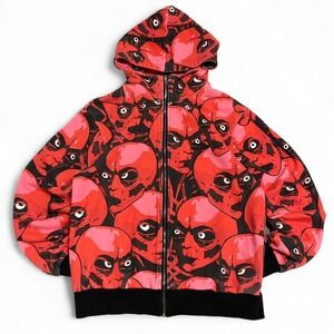 Y2k alien  all over print zip up hoodie graphic